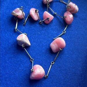 Silver Rhodochrosite Bead Necklace – Vintage Station Style, 23"